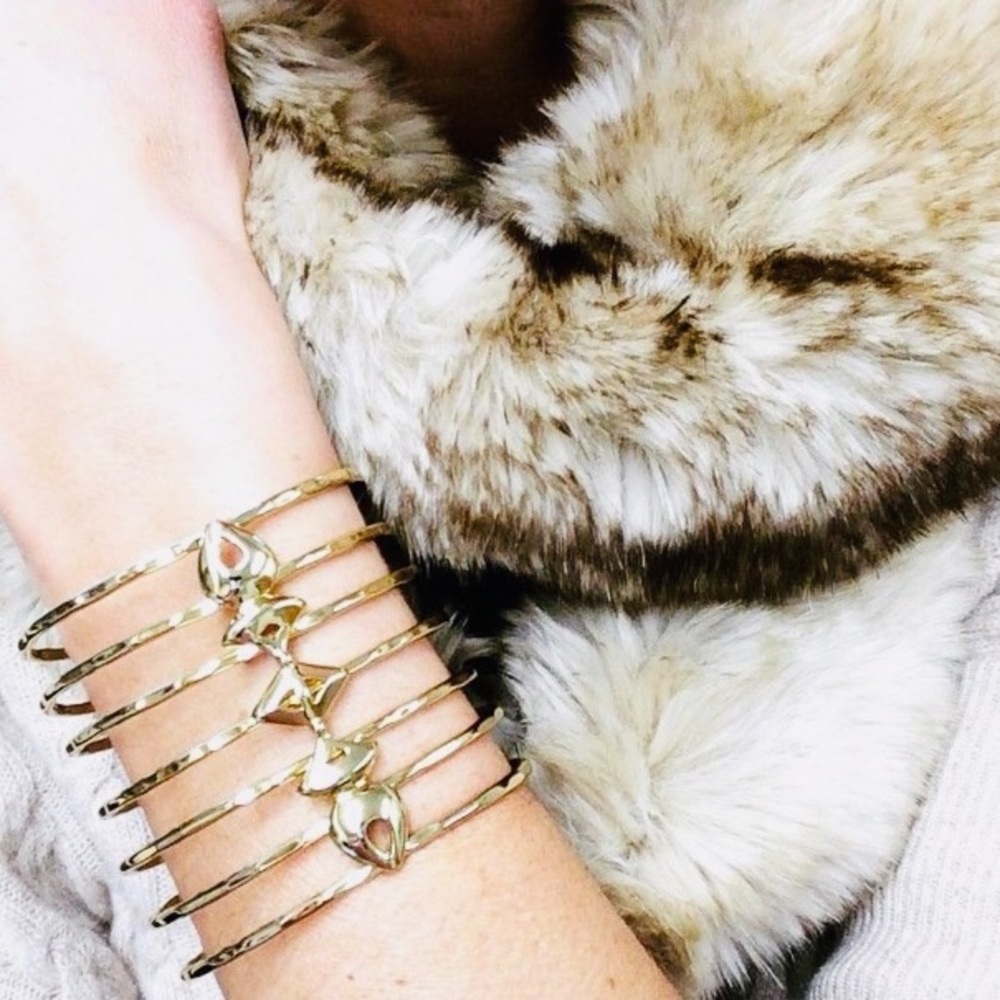 Stella & Dot | Exotic Gold Fishbone Cage Power Cuff Bracelet - Picture 4 of 12
